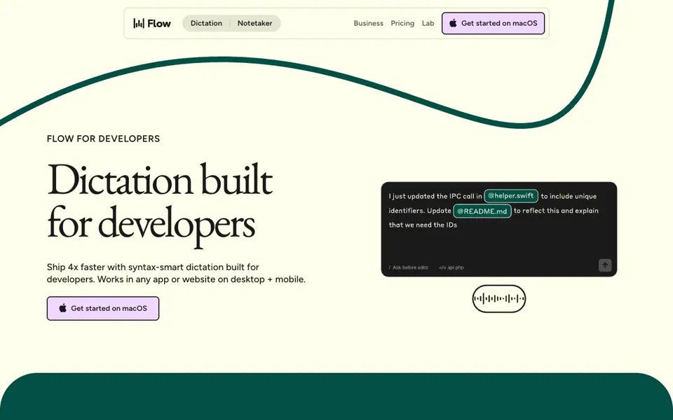 Developers landing page, desktop