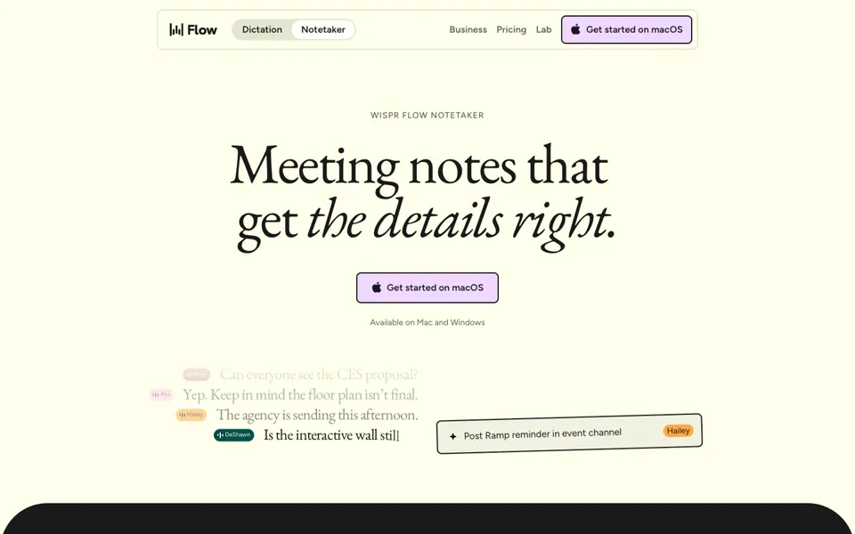 Notetaker landing page, desktop